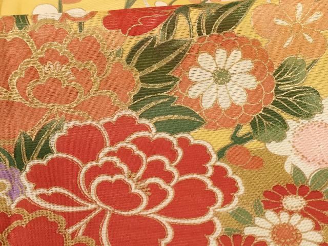 平和屋着物*夏物 振袖 絽 草花文 金彩 洗える着物 AABF1600jd