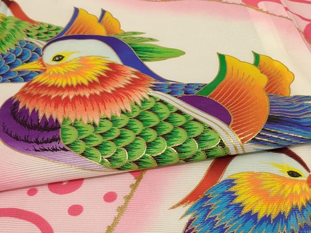 平和屋着物*夏物 振袖 絽 鴛鴦文 金彩 洗える着物 AABF1604jd