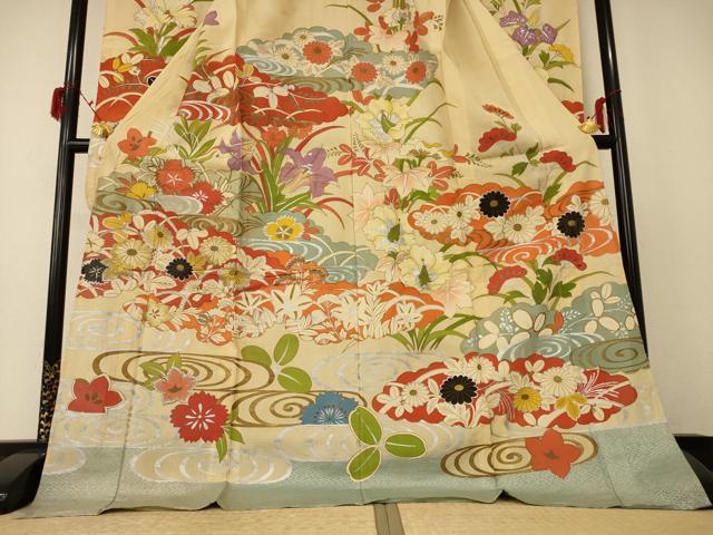平和屋着物*夏物 アンティーク 大正ロマン 振袖 絽 刺繍 草花文 金銀彩 正絹 逸品 AABF1606jd6