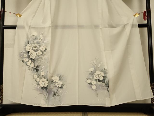 平和屋着物*夏物 訪問着 絽 手描き 草花文 暈し染め 正絹 逸品 AABF1608jd