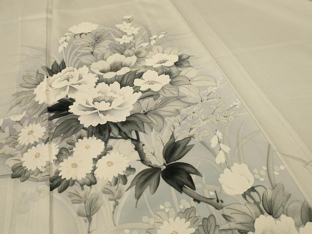 平和屋着物*夏物 訪問着 絽 手描き 草花文 暈し染め 正絹 逸品 AABF1608jd