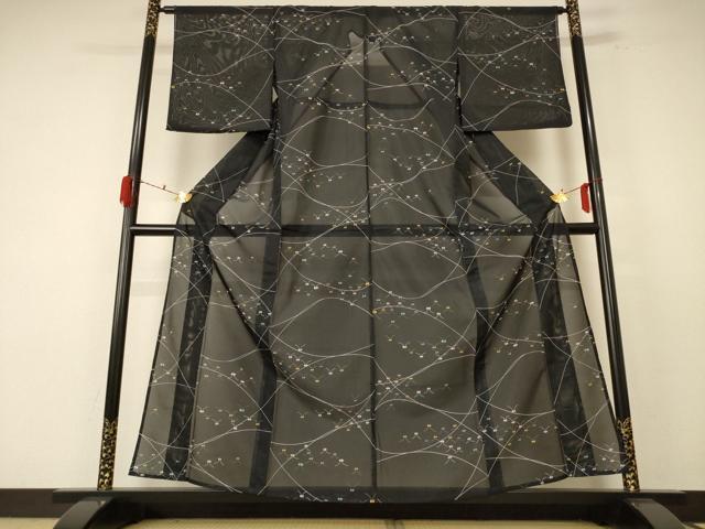 平和屋着物*夏物 小紋 絽 舞花文 洗える着物 AABF1655jd