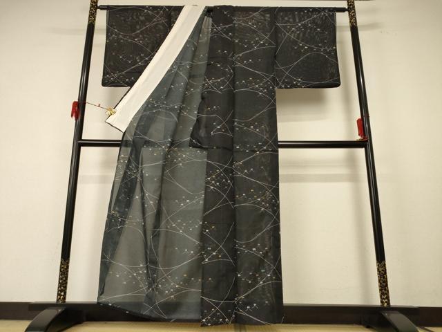平和屋着物*夏物 小紋 絽 舞花文 洗える着物 AABF1655jd