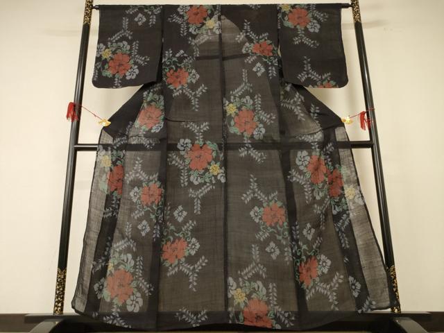 平和屋着物*夏物 小千谷ちぢみ 草花文 麻 逸品 AABF1666jd