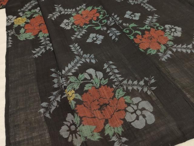 平和屋着物*夏物 小千谷ちぢみ 草花文 麻 逸品 AABF1666jd