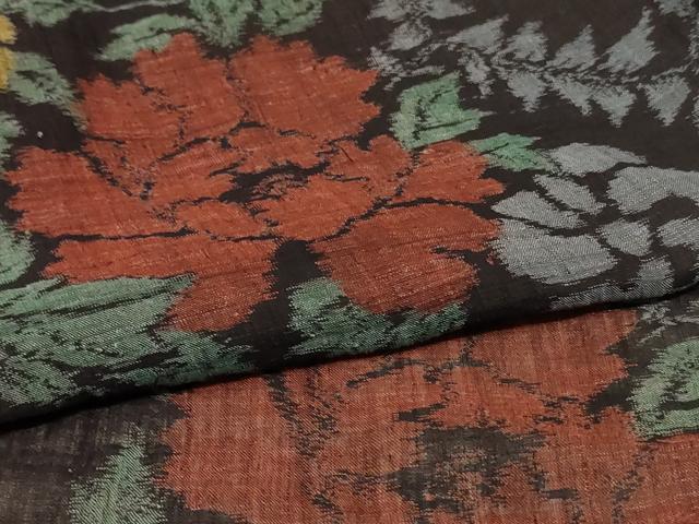 平和屋着物*夏物 小千谷ちぢみ 草花文 麻 逸品 AABF1666jd