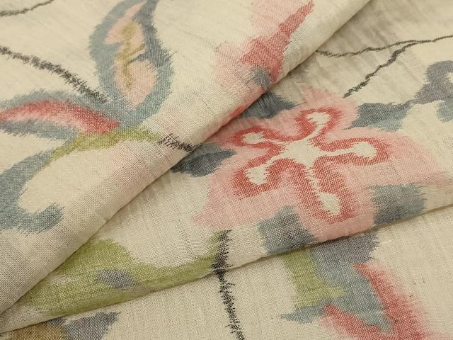 平和屋着物*夏物 小千谷ちぢみ 花唐草文 麻 逸品 AABF1668jd
