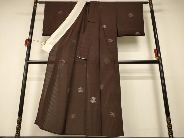 平和屋着物*夏物 小紋 紗 笹文 銀糸 正絹 逸品 AABF1676jd
