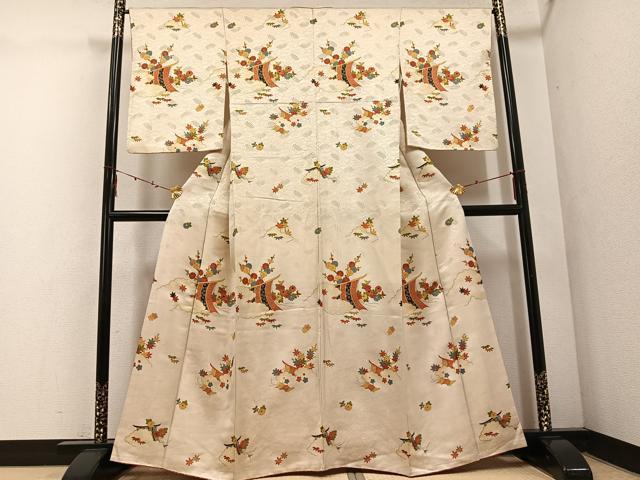 平和屋着物■上質な小紋 几帳草花文 金彩 金通し地 さが美扱い 正絹 逸品 AABF1697ph