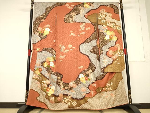 平和屋着物●豪華振袖 駒刺繍 絞り 道長花文 金彩 正絹 逸品 AABF1764ck