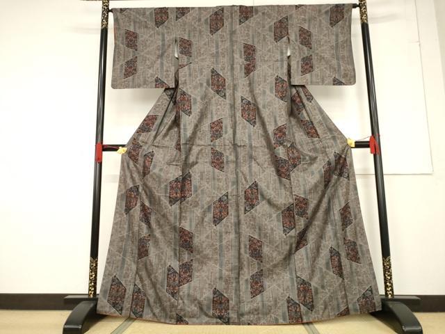 平和屋着物●本場大島紬 カタス9マルキ 草花文 正絹 逸品 AABF1771ck