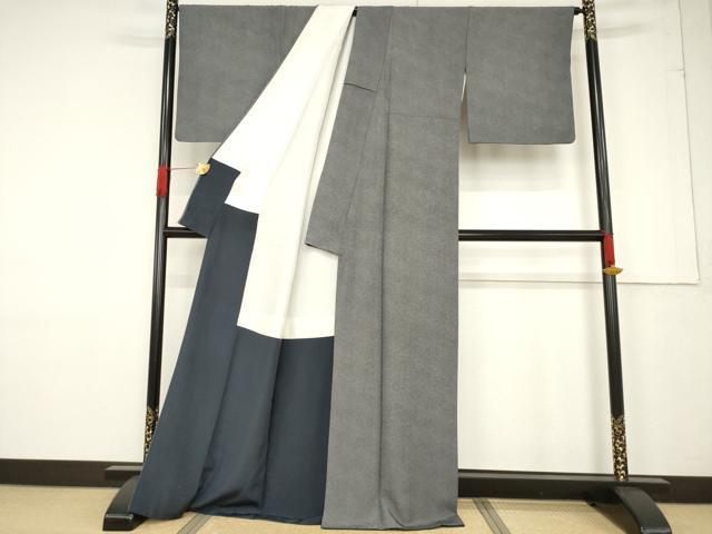 平和屋着物●江戸小紋 鮫小紋柄 黒地 正絹 逸品 AABF1790ck