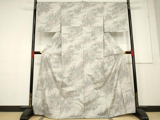 平和屋着物●本場大島紬 白大島 カタス9マルキ 風景文 正絹 逸品 AABF1793ck