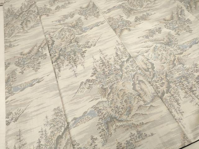 平和屋着物●本場大島紬 白大島 カタス9マルキ 風景文 正絹 逸品 AABF1793ck