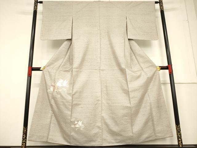 平和屋着物●訪問着　紬地　刺繍　流水鴛鴦文　正絹　逸品　AABF1803ck 平和屋着物○訪問着 紬地 刺繍 流水鴛鴦文 正絹 逸品 AABF1803ck