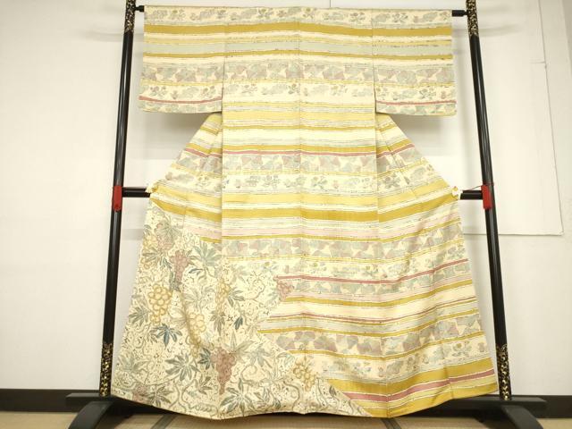 平和屋着物●訪問着 横段葡萄唐草文 正絹 逸品 AABF1806ck