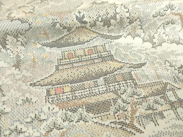 平和屋着物●本場大島紬 一元7マルキ 風景文 正絹 逸品 AABF1809ck