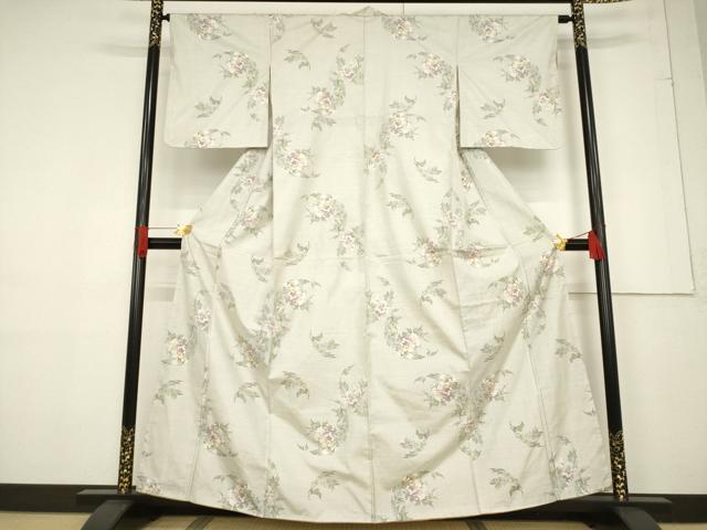平和屋着物●本場大島紬 白大島 カタス7マルキ 草花文 正絹 逸品 AABF1811ck