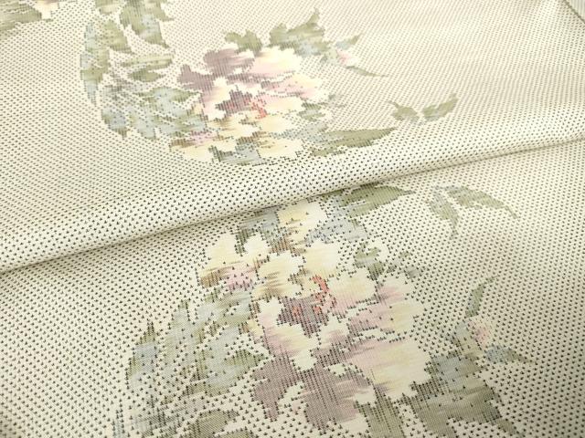 平和屋着物●本場大島紬 白大島 カタス7マルキ 草花文 正絹 逸品 AABF1811ck