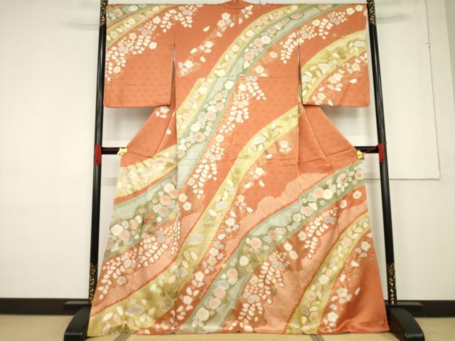 平和屋着物●訪問着 駒刺繍 絞り 舞花文 正絹 逸品 未使用 AABF1814ck