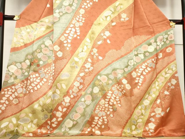 平和屋着物●訪問着 駒刺繍 絞り 舞花文 正絹 逸品 未使用 AABF1814ck