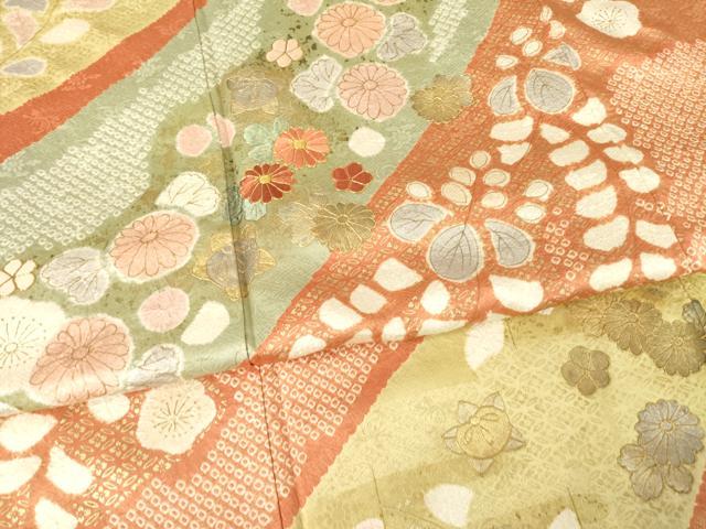 平和屋着物●訪問着 駒刺繍 絞り 舞花文 正絹 逸品 未使用 AABF1814ck
