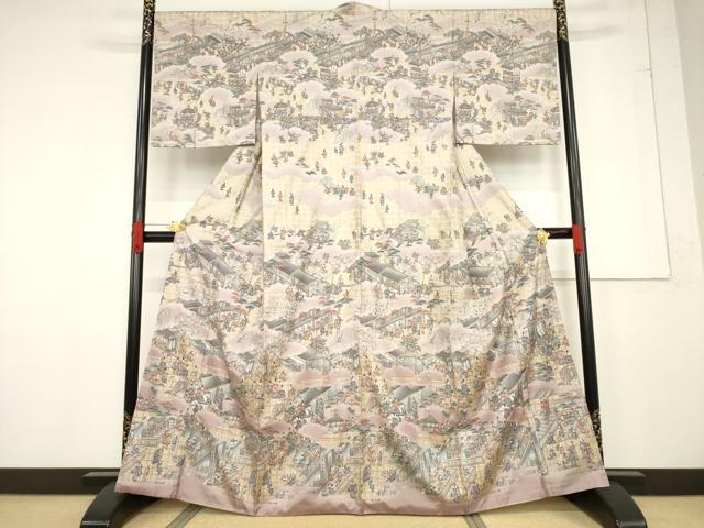 平和屋着物●本場大島紬 染大島 訪問着 人物風景文 金彩 正絹 逸品 AABF1831ck