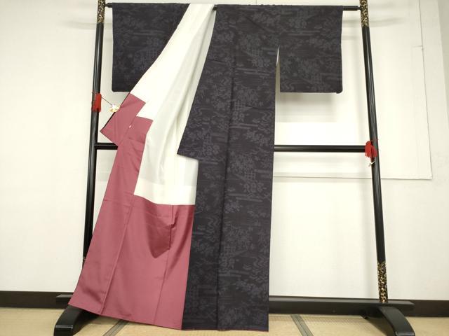 平和屋着物●結城紬 80亀甲 流水花文 そごう扱い 正絹 逸品 AABF1840ck