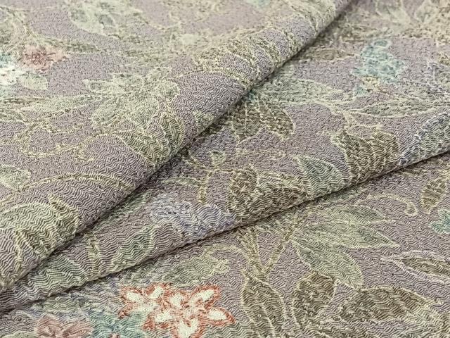 平和屋着物▽上質な小紋 単衣 草花文 鬼しぼ縮緬 正絹 逸品 AABF1841jh