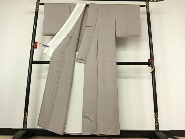 平和屋着物▽上質な色無地 単衣 よろけ縞地紋 薄梅鼠色 正絹 逸品 AABF1843jh