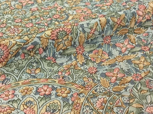 平和屋着物▽上質な小紋 単衣 更紗花文 正絹 逸品 AABF1844jh