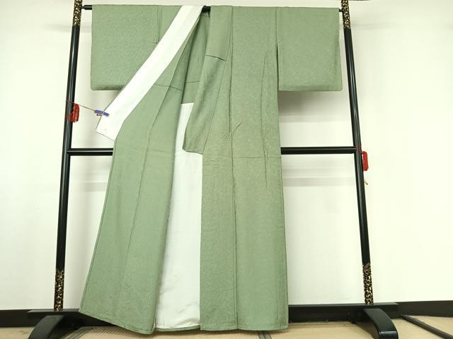 平和屋着物▽上質な色無地 単衣 作家物 草花地紋 若葉色 正絹 逸品 AABF1846jh