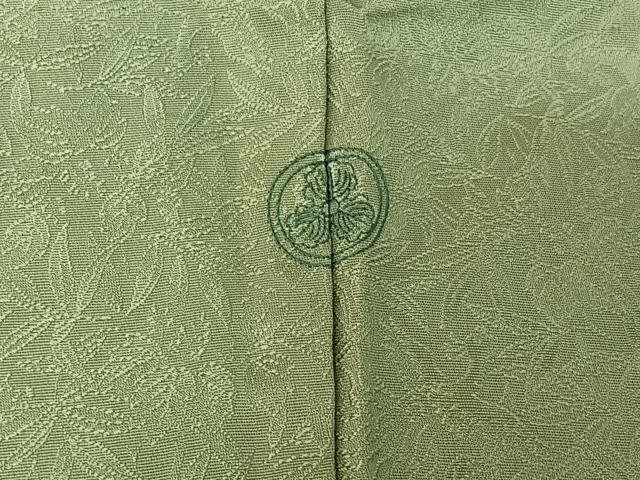 平和屋着物▽上質な色無地 単衣 作家物 草花地紋 若葉色 正絹 逸品 AABF1846jh