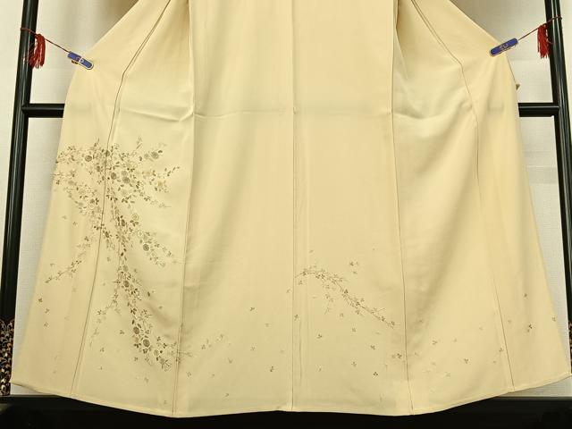平和屋着物▽訪問着 単衣 総刺繍 草花文 金糸 正絹 逸品 AABF1860jh