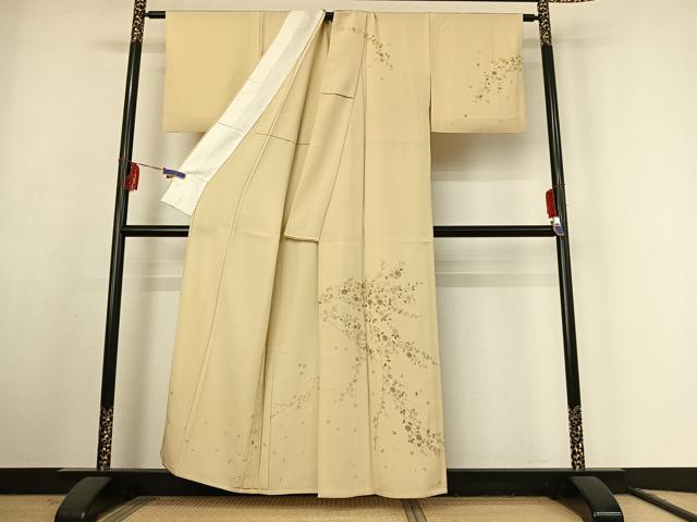 平和屋着物▽訪問着 単衣 総刺繍 草花文 金糸 正絹 逸品 AABF1860jh