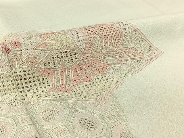 平和屋着物▽訪問着 単衣 中国三大刺繍 汕頭刺繍 スワトウ刺繍 花鳥文 正絹 逸品 AABF1863jh