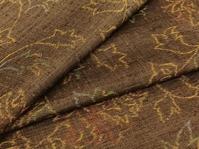 平和屋着物▽上質な紬 単衣 花唐草文 正絹 逸品 AABF1876jh