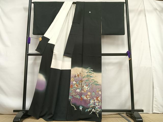 平和屋着物■豪華黒留袖 作家物 寿光織 人物松文 暈し染め 金糸 金彩 正絹 逸品 AABF1903oa