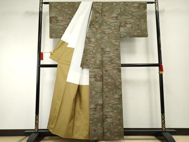 平和屋着物●本場大島紬 カタス9マルキ 風景文 正絹 逸品 AABF1994cs