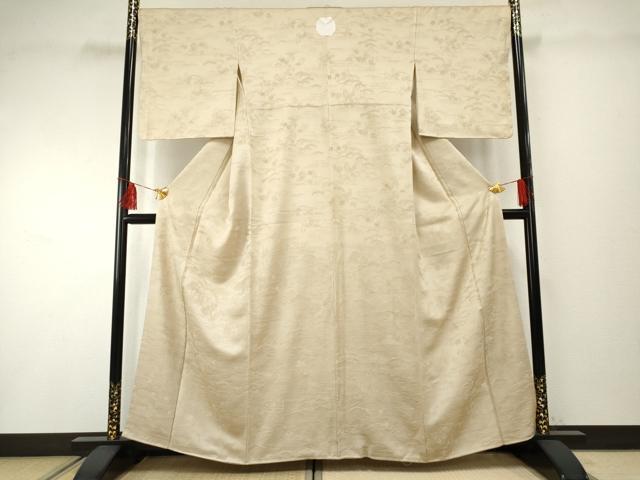 平和屋着物●上質な色無地 風景地紋 亜麻色 正絹 逸品 AABF2000cs