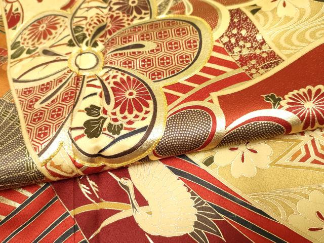 平和屋着物●豪華振袖 駒刺繍 束ね熨斗飛鶴吉祥花文 金彩 正絹 逸品 AABF2003cs