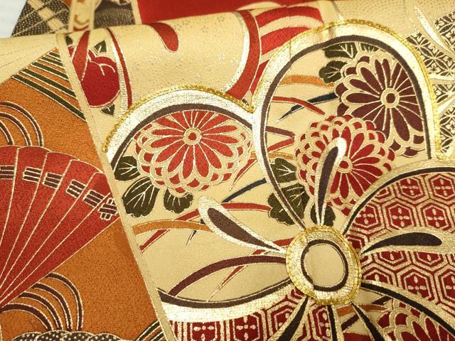 平和屋着物●豪華振袖 駒刺繍 束ね熨斗飛鶴吉祥花文 金彩 正絹 逸品 AABF2003cs