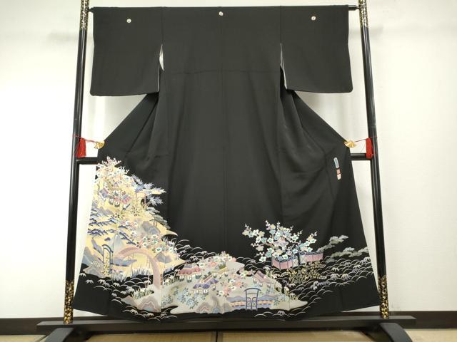 平和屋着物●本加賀友禅作家　白坂幸蔵　黒留袖　新茶屋辻　正絹　逸品　AABF2017cs 平和屋着物○本加賀友禅作家 白坂幸蔵 黒留袖 新茶屋辻 正絹