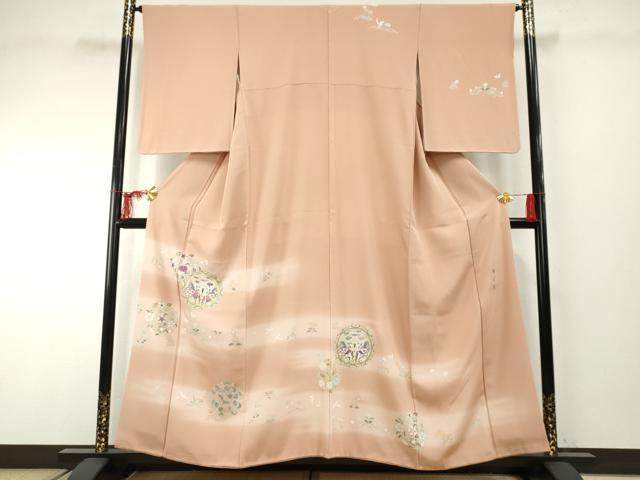 平和屋着物●京の名門 じゅらく謹製 訪問着 駒刺繍 狩猟花丸文 暈し染め 金糸 金彩 正絹 逸品 AABF2022cs