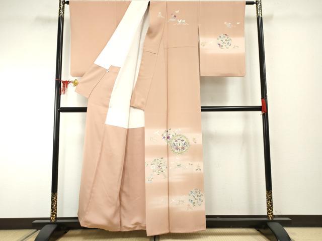 平和屋着物●京の名門 じゅらく謹製 訪問着 駒刺繍 狩猟花丸文 暈し染め 金糸 金彩 正絹 逸品 AABF2022cs