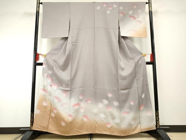 平和屋着物●井上公三 訪問着 シルクスクリーン 舞花文 暈し染め 金彩 正絹 逸品 未使用 AABF2024cs