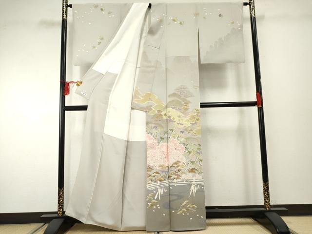 平和屋着物●伝統工芸士 吉岡肇 訪問着 笹竹花文 金彩 正絹 逸品 AABF2026cs