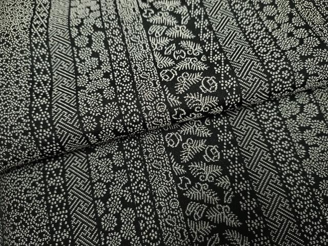 平和屋着物●お召 吉祥花間道 黒地 正絹 逸品 AABF2029cs