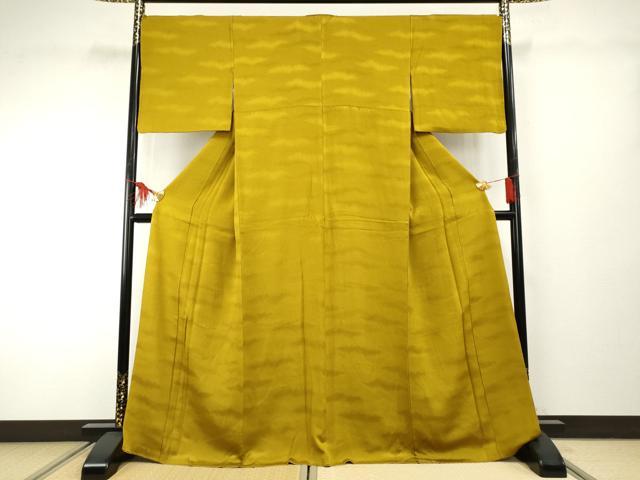 平和屋着物●上質な色無地　霞地紋　芥子色　暈し染め　正絹　逸品　AABF2031cs 平和屋着物○上質な色無地 霞地紋 芥子色 暈し染め 正絹 逸品 AABF2031cs