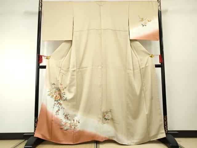 平和屋着物●友禅作家 大槻純 訪問着 流水草花文 暈し染め 金彩 正絹 逸品 AABF2035cs